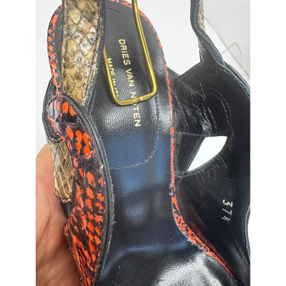 Dries Van Noten Red Beige Snakeskin High Heel Ankle Strap Sandals Size 37.5 - Picture 7 of 10